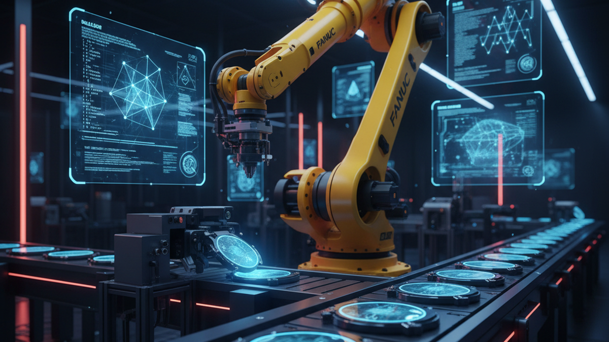 Japanese robotics factory with AI-powered industrial automation and semiconductor assembly